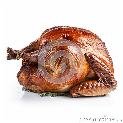 stuffed cooked thanksgiving turkey, on white background Stock Photo