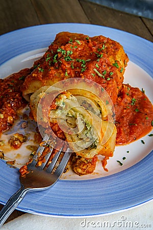 Stuffed Lasagna Roll Up Stock Photo