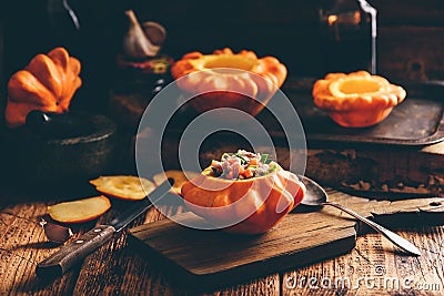 Preparing of stuffed pattypan squash Stock Photo