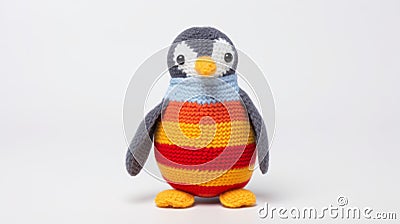 Colorful Knitted Penguin Toy On White Background Stock Photo