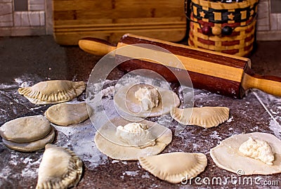 Stuffed polish noodles called pirogi Stock Photo