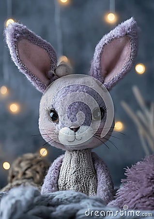 stuffed rabbit sitting blanket lavender eyes fake hidden stunning deep new release full hope princess early adopt bun Stock Photo