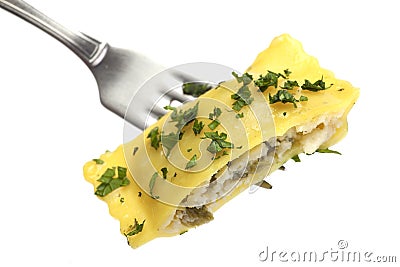 Stuffed Ravioli On A Fork Stock Photo