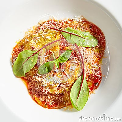 Stuffed Ravioli Pasta with Ricotta and Spinach Stock Photo