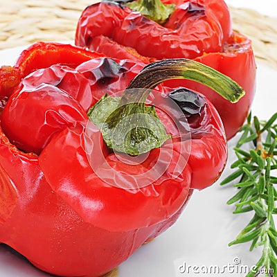 Stuffed red bell peppers Stock Photo