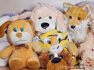 Stuffed soft animal toys waiting for a child to play Stock Photo