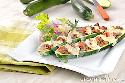 Stuffed zucchini halves Stock Photo