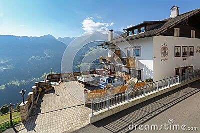 Alpine village of Stulles in province of Bolzano on a sunny autumn day. Municipality of Moos in Passeier, South Tyrol, Italy Editorial Stock Photo