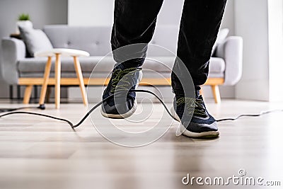 Stumble Over Cable. Clumsy Office Falldown Stock Photo