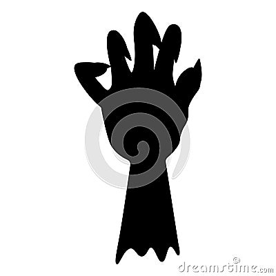 The stump of a dead man`s hand. Silhouette. Curved fingers with sharp nails. Vector illustration. Isolated white background. Vector Illustration