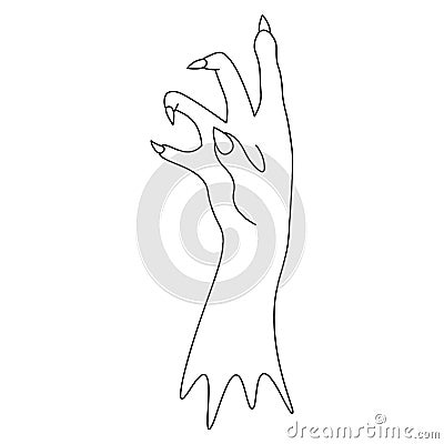 The stump of a dead man`s hand. Sketch. Side view. Curved fingers with sharp claws. Vector illustration. Vector Illustration