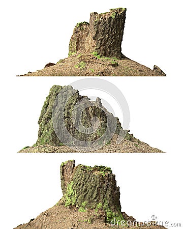 Stump dead tree isolated on white 3d illustration Cartoon Illustration