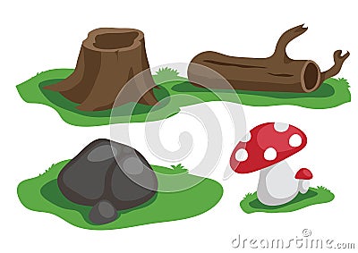 Stump timber stone and mushroom vector Vector Illustration