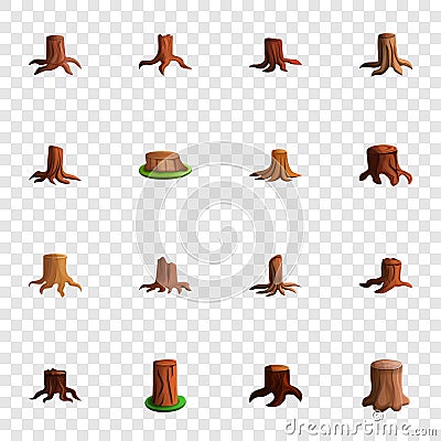 Stump tree icon set, cartoon style Vector Illustration