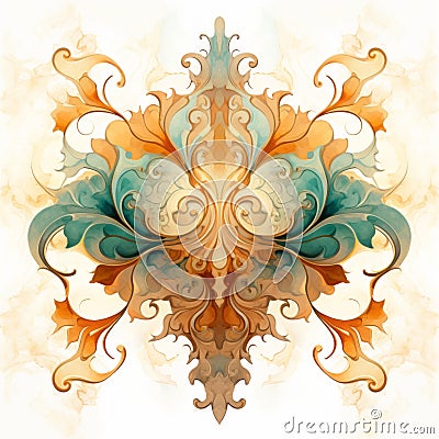 Abstract Watercolor Design With Baroque Ornamental Flourishes Cartoon Illustration