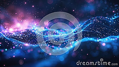 Connected Generative AI: Blue Abstract Network Grid with Particle Background Stock Photo
