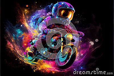 Motocross motorbike rider, dirt bike in space colorful and vibrant Stock Photo