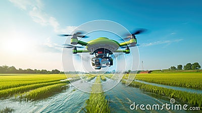 Aerial View of Irrigation: Drone Flying Over Green Farmland Stock Photo
