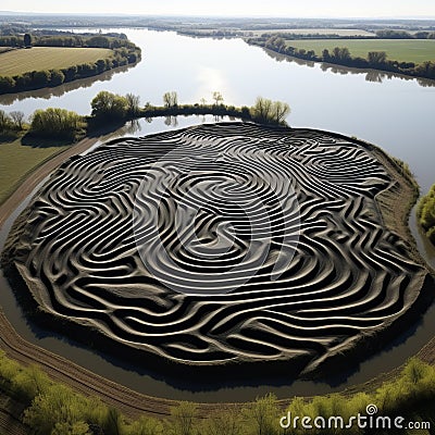 Sculptural Land Mazes: Exploring Earthworks And Serene Faces Stock Photo