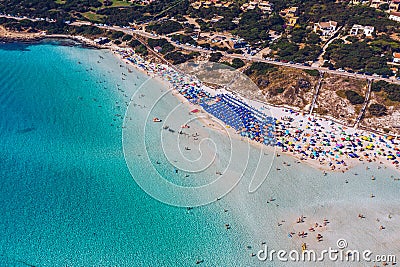 Stunning aerial view of Pelosa Beach (Spiaggia Della Pelosa). Stintino, Sardinia, Italy. La Pelosa beach, Sardinia, Italy. La Stock Photo