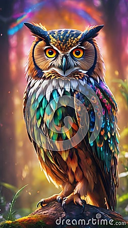 illustration of an owl surrounded by colors which makes it very beautiful and realistic Cartoon Illustration