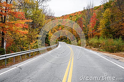 Stunning autumn colours alonga mountain pass road Stock Photo