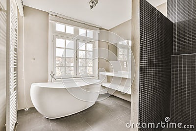 Stunning bathroom design with black shower cabin Stock Photo