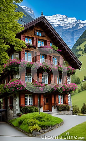 Stunning beautiful house background alps Stock Photo