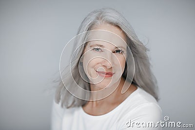 Stunning beautiful and self confident best aged woman with grey hair Stock Photo