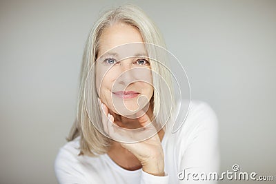 Stunning beautiful and self confident best aged woman with grey hair Stock Photo