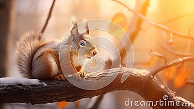 The Stunning Beauty Of A Female Squirrel On A Sunlit Branch Stock Photo