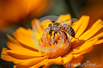 A stunning Bee collecting nectar from flower Stock Photo