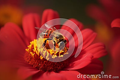 A stunning Bee collecting nectar from flower Stock Photo