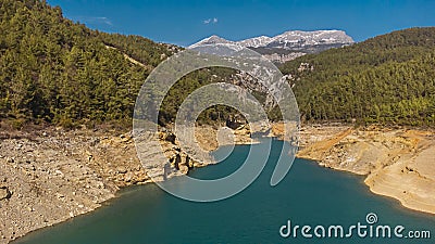 Stunning bird's-eye view of the Dimchai River and mountain ranges. Stock Photo