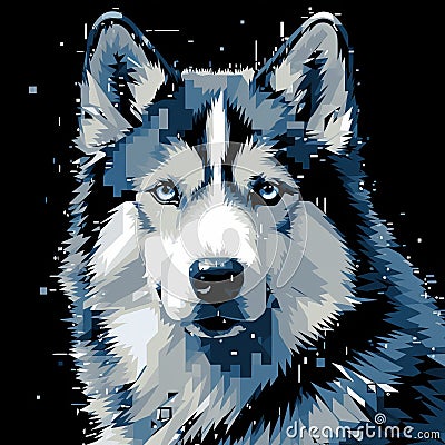 Stunning 8bit Siberian Husky Pixel Art With Neo-impressionist Techniques Stock Photo