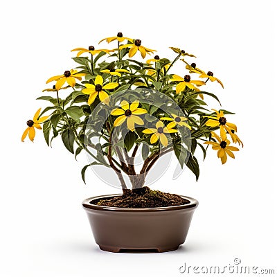 Stunning Black-eyed Susan Bonsai Photography On White Background Stock Photo