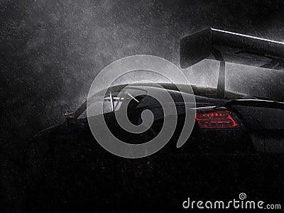 Stunning black super race car in the rain Stock Photo