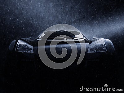 Stunning black super race car in the rain Stock Photo