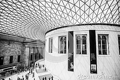 Black and white photograph of the iconic British Museum, located in the heart of London, England Editorial Stock Photo