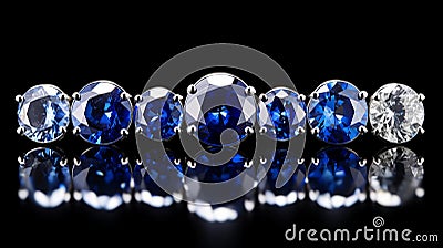 Stunning Blue Sapphire Cluster With Sapphire-cut Diamonds In A Row Stock Photo