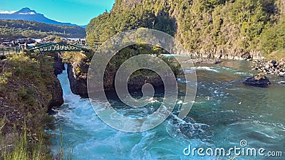 stunning blue waters of Petrohue river and rapids in Puerto Varas, Chile. Saltos del Petrohue Stock Photo