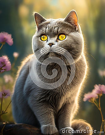 Stunning British Shorthair Cat With Yellow Eyes - National Geographic Stock Photo