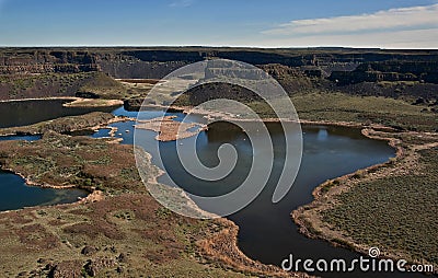 Stunning Canyon with Lakes - Dry Falls, Washington Stock Photo