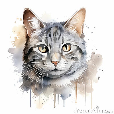 Detailed Dappled Cat Watercolor Clipart For Digital Painting And Paper Crafting Cartoon Illustration