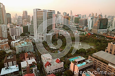 Stunning Cityscape of Downtown Bangkok in the Evening, Thailand Stock Photo