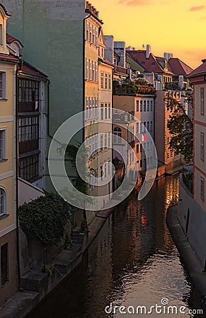 Stunning cityscape of Kampa Island with Certovka River in Old Prague during summer sunrise. Prague, Czech Republic Stock Photo