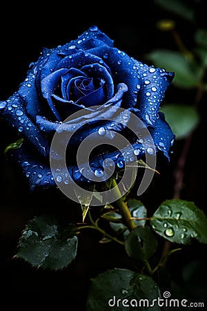 Stunning close up of a lovely blue rose illuminated by the enchanting glow of the moon Stock Photo