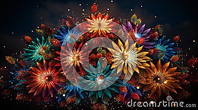 Vibrant Diwali Fireworks: Explosions of Color in the Night Sky Stock Photo