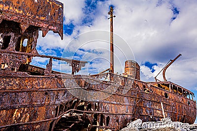 Stunning close-up view of the of the Plassey shipwreck on the rocky beach of Inis Oirr island Stock Photo