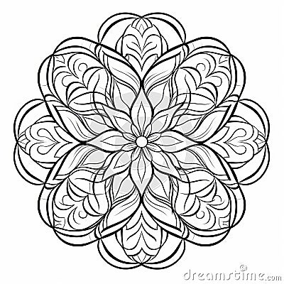 Sketchy Mandala Leaf Coloring Page With Gothic-inspired Interlocking Shapes Cartoon Illustration